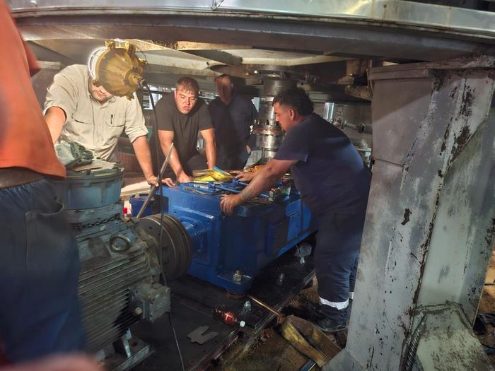 Our team overhauling a gear unit on site